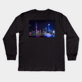 Neon city landscape Kids Long Sleeve T-Shirt